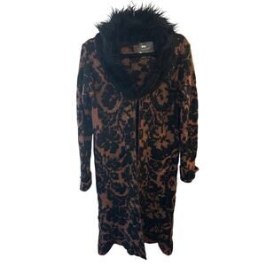 Anthropologie Sweater Coatigan Cardigan Navy Jacquard Small Faux Fur Goth Boho